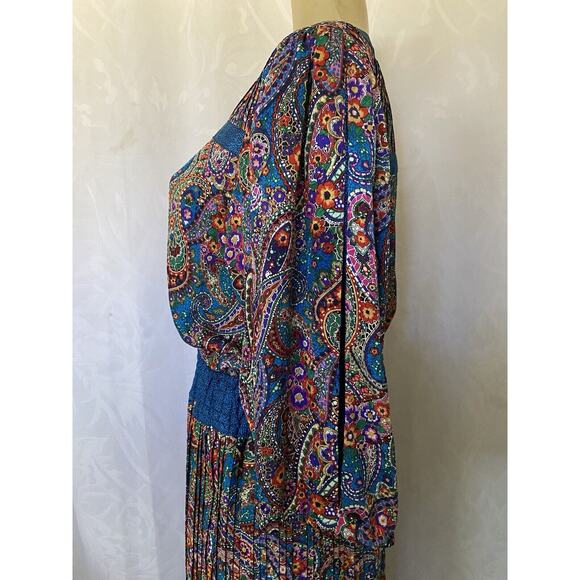 Diane Freis Midi Maxi Dress Paisley 3/4 Sleeve V Neck Elastic Waist V ne… - Picture 8 of 12